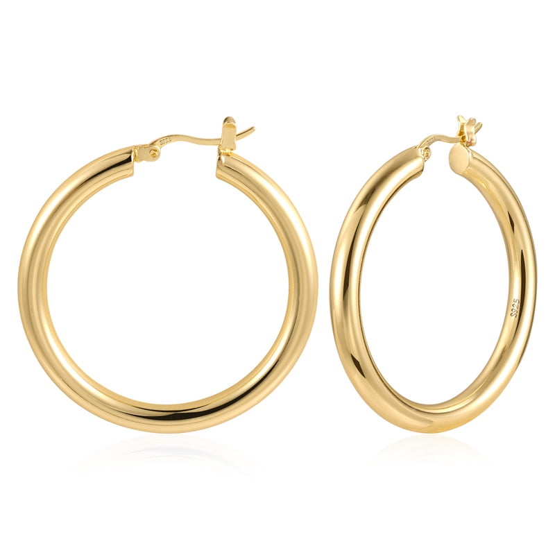 Alexcraft 14K Gold 925 Sterling Silver Post Hoop Earrings for Women | Thin Small Gold Huggie Hoop Earrings | Gold Hoop Earring