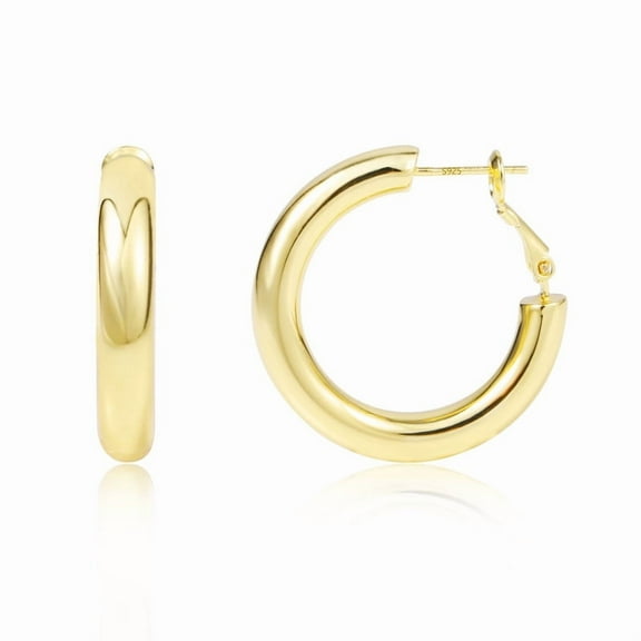 Alexcraft 14K Gold Plated Chunky Hoop Earrings for Women Hypoallergenic Thick Huggie Earring Wide Hoops Everyday Hoop Earrings