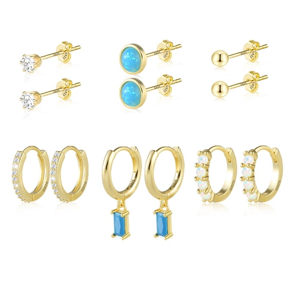 Alexcraft 14K Gold Plated Earring Sets for Women Dainty Stud Huggie Cubic Zirconia Hoop Earrings for Multiple Piercing Hypoallergenic Small Hoop Dangle Earrings Cartilage Earring Set
