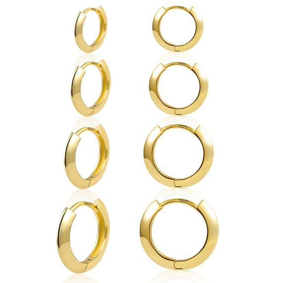 Alexcraft 14K Gold Plated Silver Hoop Earrings for Women 4 Pairs Huggie Cartilage Earring Set Multiple Piercings Earrings Sets for Women Trendy