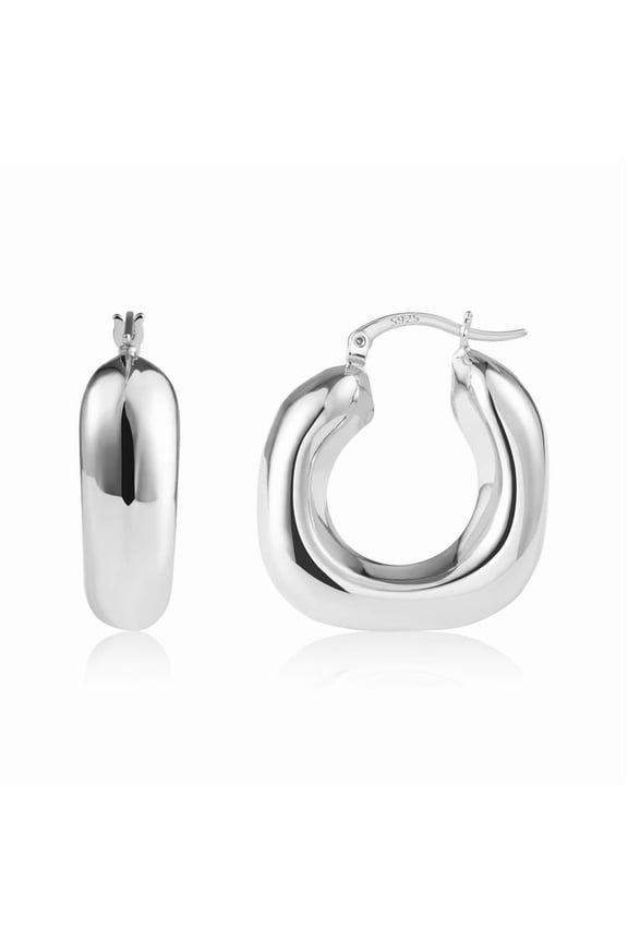 14K Gold Plated Sterling Silver Posts Chunky Hoop Earrings for Women, Thick Lightweight Trendy Gold Hoops, Hypoallergenic Lightweight Earrings for Sensitive Earrings Jewelry