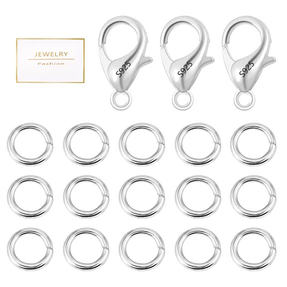 Alexcraft 23Pcs Lobster Claw Clasps and Open Jump Rings Set, Silver Plated Thicked Necklace Bracelet Clasps and Closures Lobster Clasps for Jewelry Making