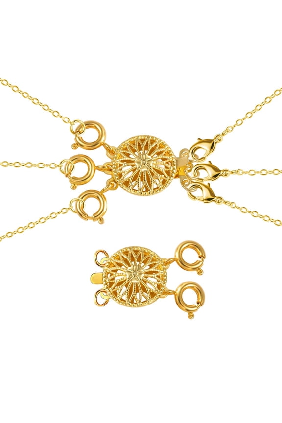 2pcs Necklace Layering Clasps Separator for Women 14k - Gold Plated Tangle Free Safety Jewelry Clasp Converter Chain Extender - Clasp Connected for Bracelet Necklace Making Jewelry