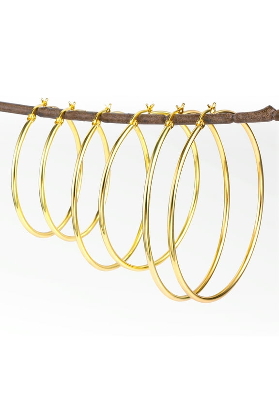 14K Gold Plated Hypoallergenic Hoop Earrings Set, 3 Pairs (Small, Lightweight, Durable)