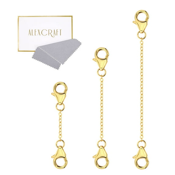 Alexcraft 3PCS Necklace Extender, 14K Gold Plated Chain Extenders for Necklaces, 925 Sterling Silver Anklet Bracelet Extender for Women Jewelry Making (1 2 3 Inch)