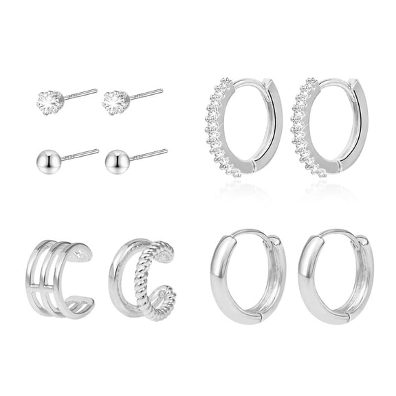 Alexcraft 6 Pairs Small Hoop Earrings for Women, 14k Gold/Silver Plated Hypoallergenic Cubic Zirconia Cartilage Huggie Earring Studs Sets for Multiple Piercing Trendy Jewelry