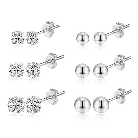 Alexcraft 6 Pairs Stud Earrings for Women 14K Gold/Silver Plated Ball Star Moon Cubic Zirconia Earring Stud Sets Cute Hypoallergenic Small Stud Earring for Multiple Piercing