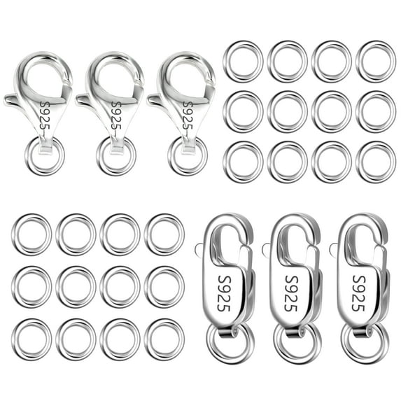 Alexcraft 925 Silver Plated Lobster Claw Clasp with Closed Jump Rings, 26Pcs Necklace Clasps and Closures Suitable for Jewelry Making Necklaces Bracelet