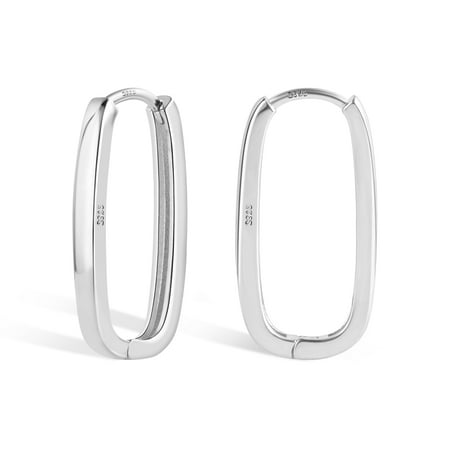 Alexcraft Sterling Silver Small Hoop Earrings for Women, Lightweight Rectangle Hypoallergenic Jewelry