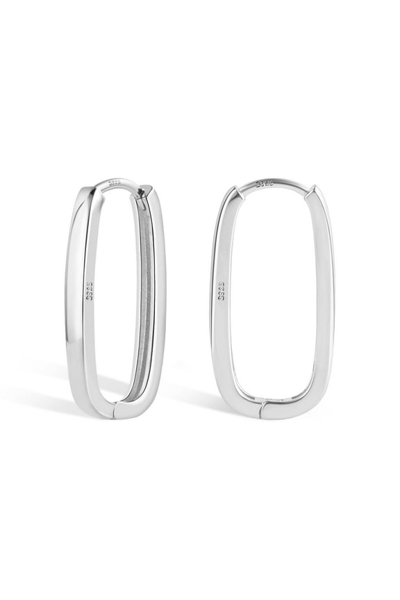 Sterling Silver Small Hoop Earrings for Women, Lightweight Rectangle Hypoallergenic Jewelry