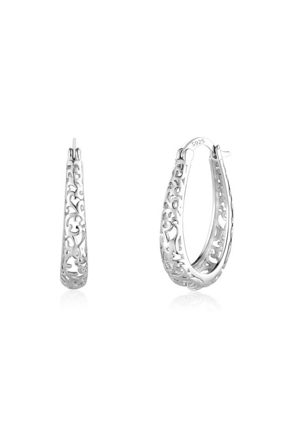 925 Sterling Silver Post Hoop Earrings for Women Hollow-Out Oval Hoop Earrings Hypoallergenic U Shaped Hoops Earring for Jewelry Gifts