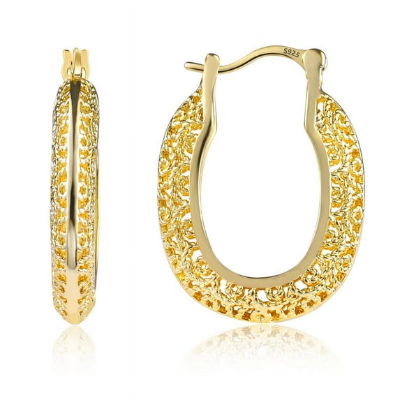 Alexcraft 925 Sterling Silver Post Hoop Earrings for Women Hollow Oval Hoop Earrings Hypoallergenic U Shaped Hoops Earring for Jewelry Gifts