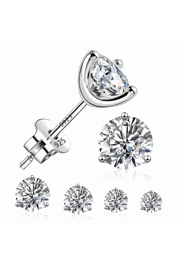 925 Sterling Silver Stud earrings Set | White Gold Plated Hypoallergenic Stud Earrings | Cubic Zirconia Stud Earrings for Women (4/5/6/7mm)