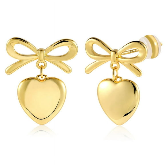 Alexcraft Bow Earrings for Women - 14K Gold Plated Trendy Dainty Bow Stud Dangle Earrings - Dangle Drop Earrings Statement Earrings Jewelry Gifts