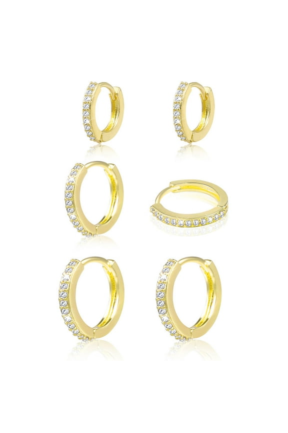 CZ Hoop Earring Multiple Sets 14K Gold Plated Huggic 925 Sterling Silver Post Ear Piercing Cartilage Hypoallergenic Jewelry for Men Women