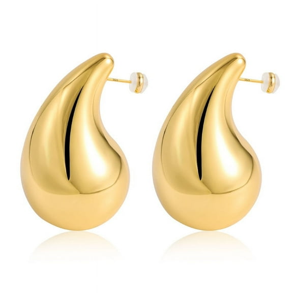 Alexcraft Chunky Gold Hoop Earrings for Women, Lightweight Waterdrop Hollow Open Huggie Hoops, Hypoallergenic Gold Plated Earrings Fashion Jewelry