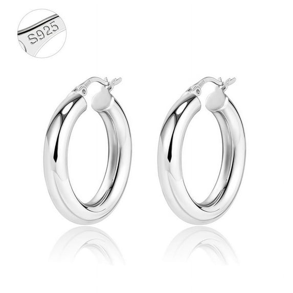 Alexcraft Chunky Hoop Earrings Thick Hoops for Women | Classic 14k Gold Silver Plated Round Tube Huggie Hoop Earrings with 925 Sterling Silver Post for Women Gift