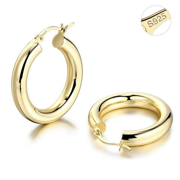Alexcraft Chunky Hoop Earrings Thick Hoops for Women | Classic 14k Gold Silver Plated Round Tube Huggie Hoop Earrings with 925 Sterling Silver Post for Women Gift
