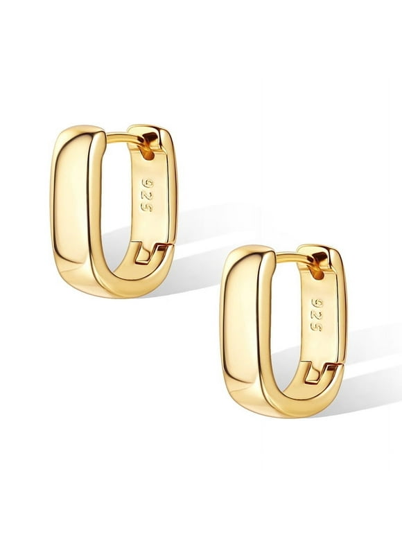 Chunky Huggie Earrings for Women 14K Gold Plated Hypoallergenic Sterling Silver Minimalist Hoops