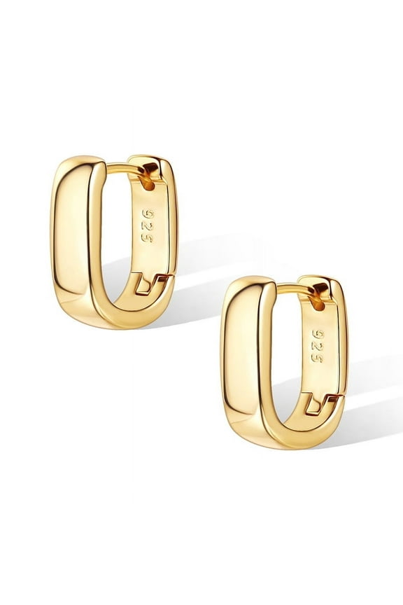 Chunky Huggie Earrings for Women 14K Gold Plated Hypoallergenic Sterling Silver Minimalist Hoops