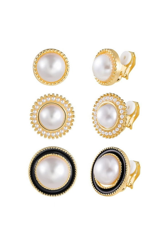 Clip On Earrings for Women Cute Pearl Earrings Gold Charming Fashion Earrings Set Non Piercing 12.6/18.5/22.5MM