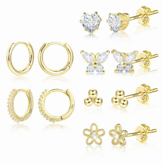 Alexcraft Earrings for Sensitive Ears, Silver Gold Small Earrings for Women Men Cubic Zirconia Ball Earrings Cartilage Hoop Stud Earrings Set for Multiple Piercing