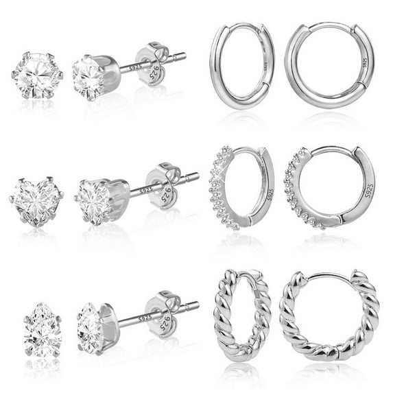 Alexcraft Earrings for Sensitive Ears, Silver Gold Small Earrings for Women Men Cubic Zirconia Ball Earrings Cartilage Hoop Stud Earrings Set for Multiple Piercing