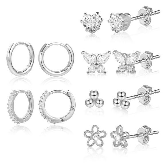 Alexcraft Earrings for Sensitive Ears, Silver Gold Small Earrings for Women Men Cubic Zirconia Ball Earrings Cartilage Hoop Stud Earrings Set for Multiple Piercing