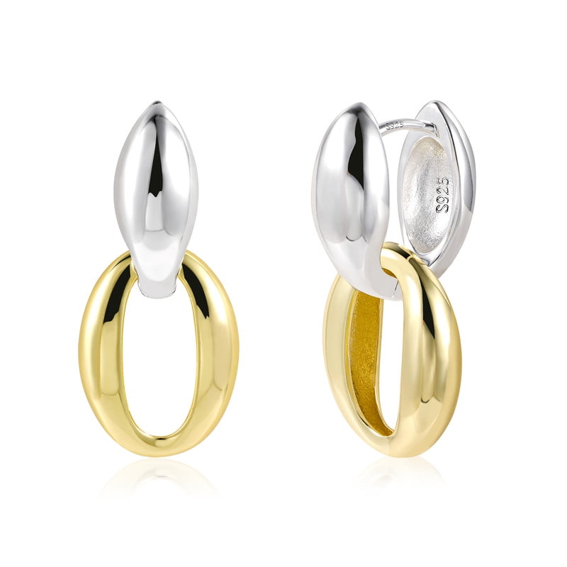 Alexcraft Geometric Drop Dangle Earrings for Women - 14k Gold Plated U Shape Chunky Earring - Circle Hoop Earrings Drop Dangle Earrings set for women