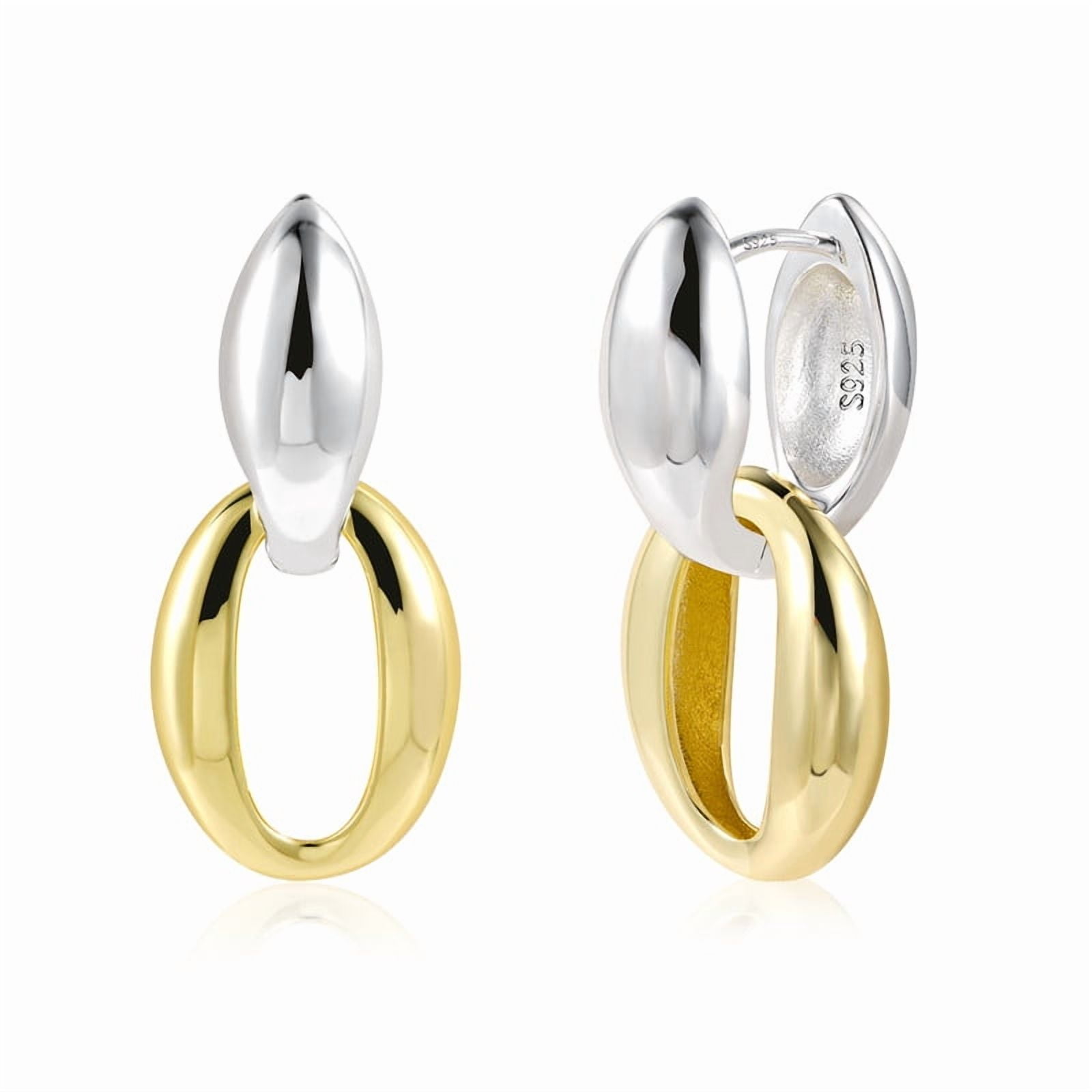 ALEXCRAFT Geometric Drop Dangle Earrings for Women - 14k Gold Plated U Shape Chunky Earring - Circle Hoop Earrings Drop Dangle Earrings set for women