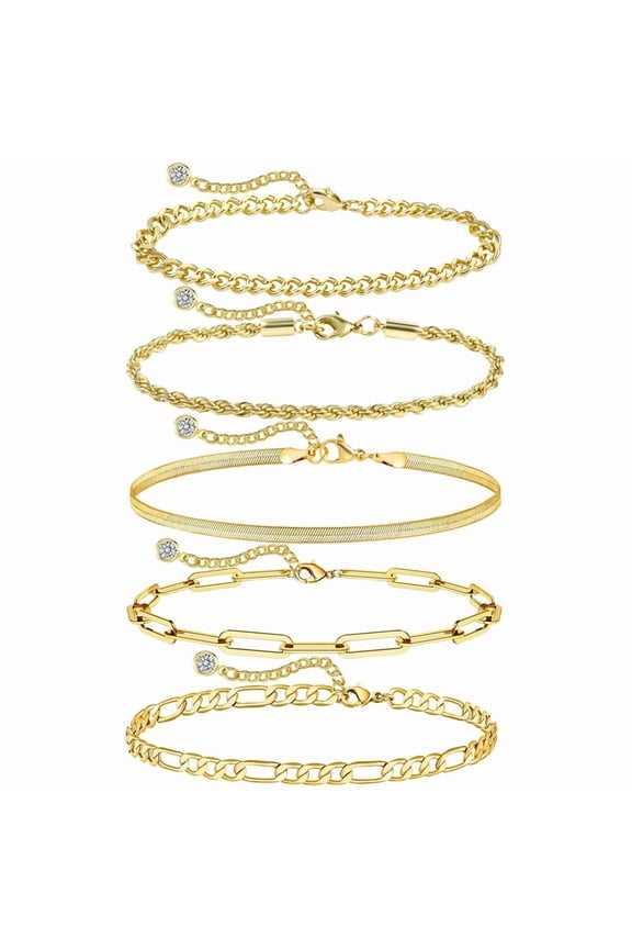 Gold Beaded Bracelets for Women, 14K Gold Plated Bead Bracelet Stack Jewelry Sets Paperclip Link Chain Bracelet for Women Trendy Jewelry