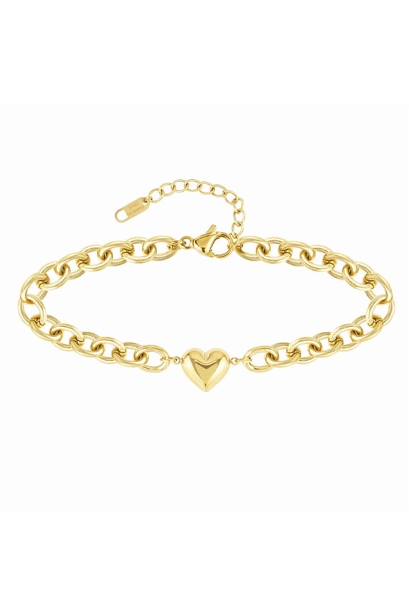 Gold Bracelet for Women, 14K Gold Plated Chain Link Bracelets Heart Charm Adjustable Bracelets Jewelry Gift