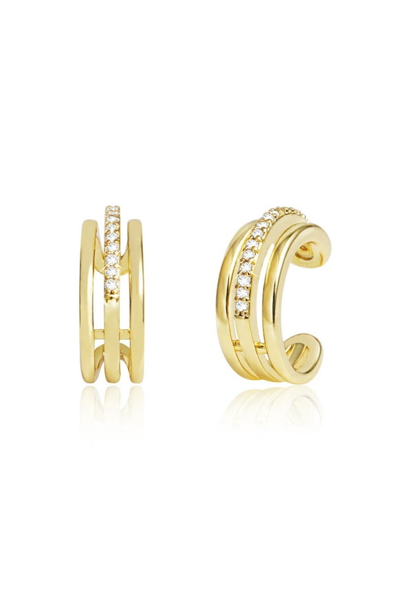 Gold Ear Cuff Earrings for Women Non Piercing, 14K Gold Plated Ear Cuffs, Clip On Cubic Zirconia Cartilage Earring
