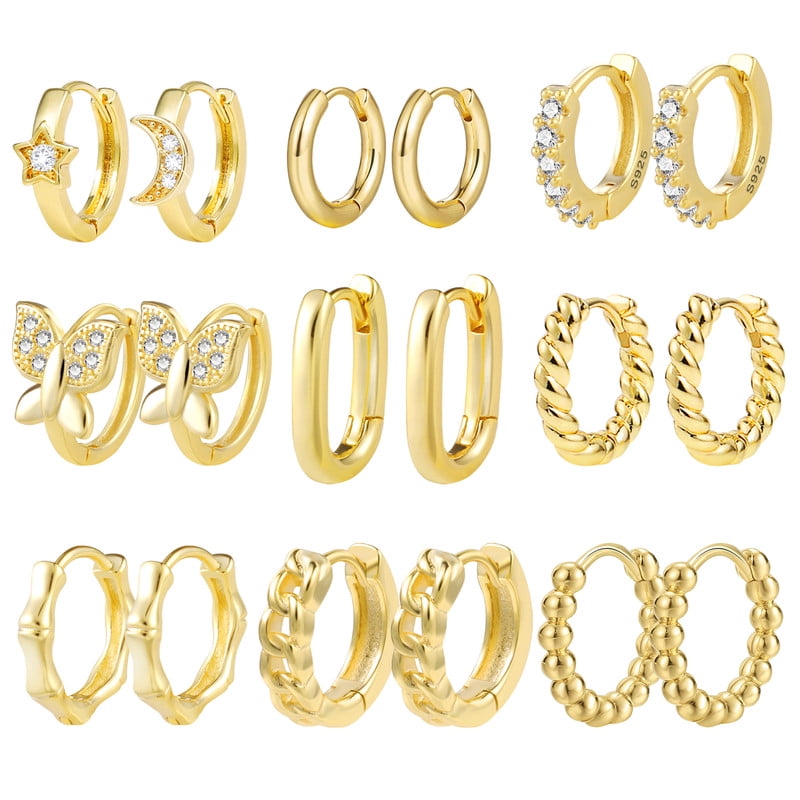 Alexcraft Gold Hoop Earrings Set for Women - 14K Gold Plated Chunky Hoops Twisted Huggie Hoop Earrings for Gift Lightweight - Woman Hypoallergenic Stackable Earrings Multiple Piercing