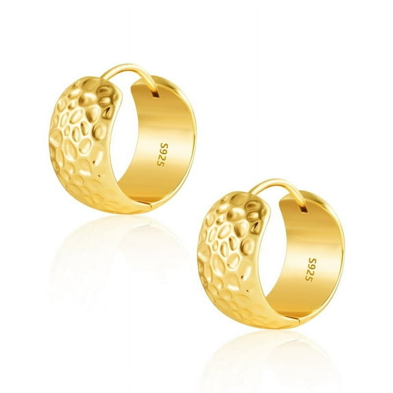 Alexcraft Gold Hoop Earrings for Women 14k Gold Plated and Silver Post Hammered Huggie Earrings for Women Wide Thick Hypoallergenic Lightweight Hoop Large Earrings