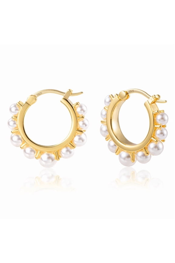 Gold Hoop Earrings with Pearl Twisted Small Hoops for Women Sterling Silver Post Small Pearl Huggie Earrings for Women Gift