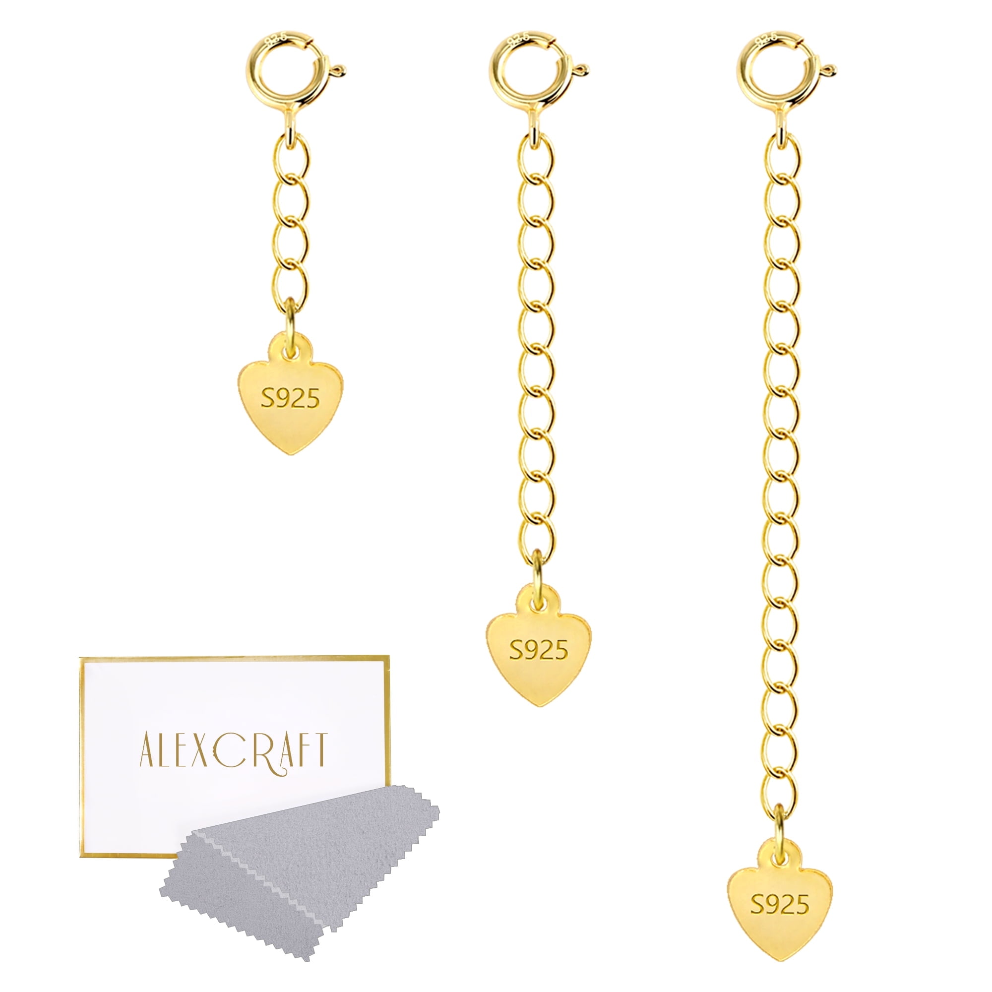 ALEXCRAFT Gold Plated Necklace Extender, 925 Sterling Silver Durable Chain Extenders, Necklace Bracelet Anklet Jewelry Extension for Women (1 2 3 Inch)