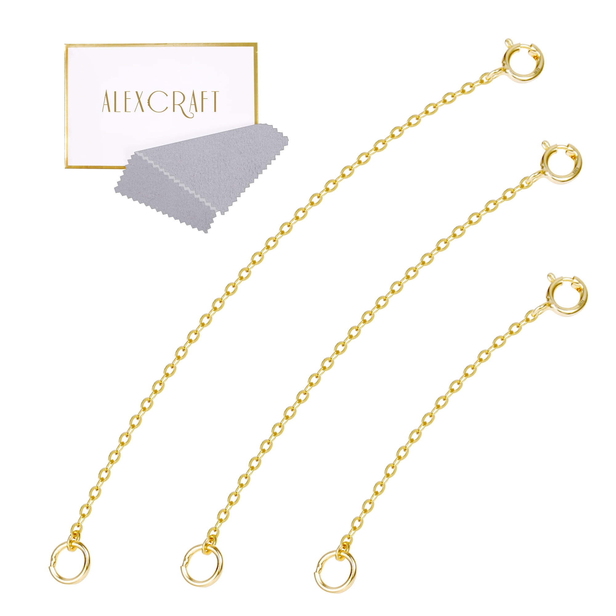 ALEXCRAFT Gold Necklace Extenders 14k Gold Plated Extender Chain 925 Sterling Silver Extension Bracelet Extender Gold Chain Extenders for Necklaces 3 Pcs (2 4 6 Inch)
