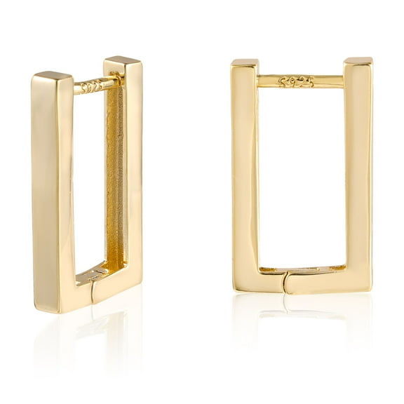 Alexcraft Huggie Hoop Earrings for Women 14K Gold Plated and Silver Rectangle Trendy Hypoallergenic Sterling Silver Chunky Geometric Minimalist Hoops for Women
