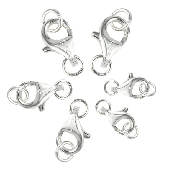Alexcraft Lobster Claw Clasps with 2 Closed Jump Rings - 8/9/11mm Sterling Silver Lobster Clasp Bracelet Clasps and Closures Necklace Clasps for Jewelry Making 6Pcs