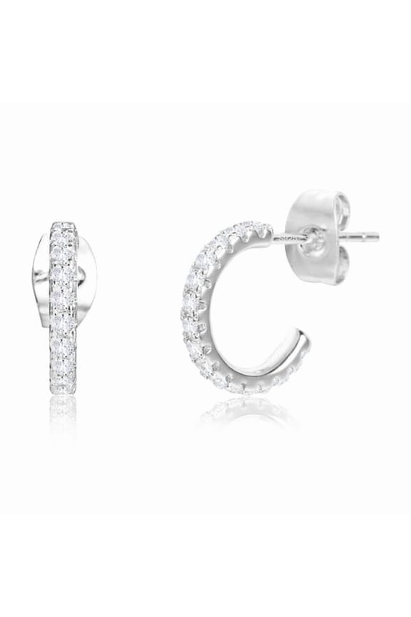 Silver Plated Hoops Earrings 925 Sterling Silver Post Chunky Open C Shape Cubic Zirconia Earrings Hypoallergenic Trendy Jewelry Gifts for Women