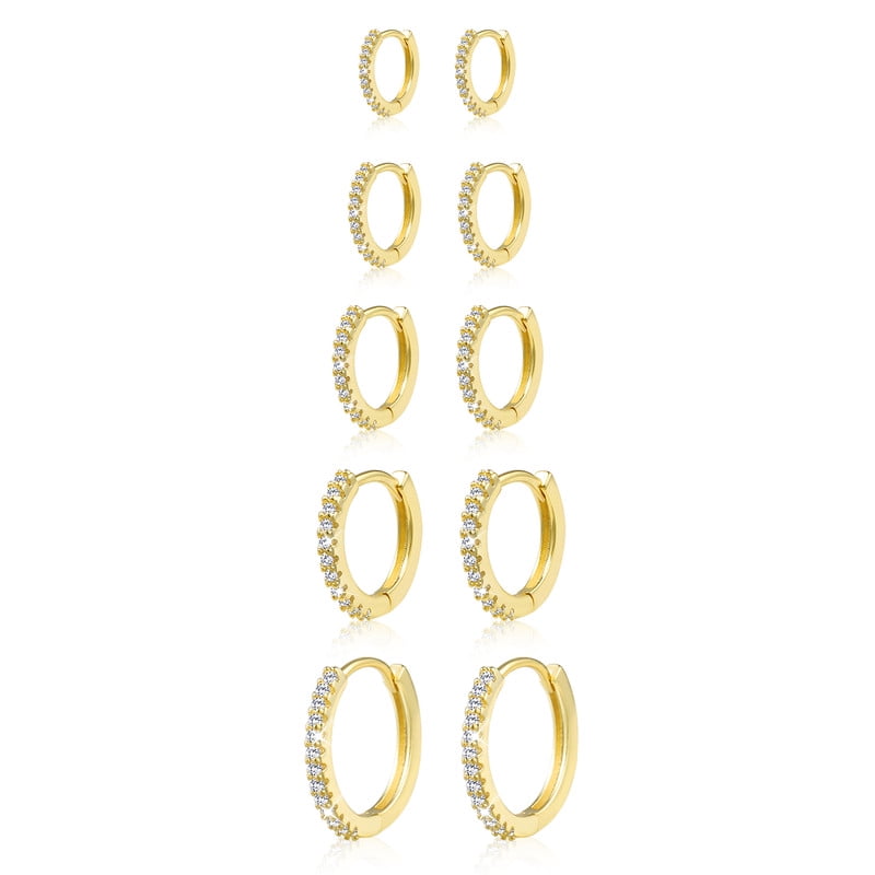 Alexcraft Small Gold Huggie Hoop Earrings Set for Women, 14K Gold