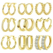 ALEXCRAFT 14K Gold Plated Hypoallergenic Small Hoop Earrings Set, Chunky Huggie Stackable Earrings for Women