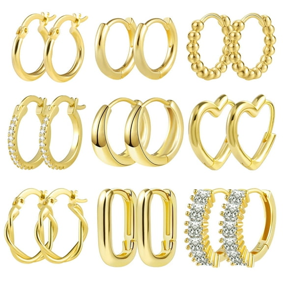 Alexcraft 14K Gold Plated Hypoallergenic Small Hoop Earrings Set, Chunky Huggie Stackable Earrings for Women