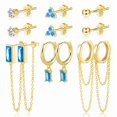 thumbnail image 1 of Alexcraft Stud Earrings Set for Women, for Multiple Piercing 14K Gold Plated Studs Earrings and Zirconia Earrings Set, Small Huggie 925 Sterling Silver Post Hoop Chain Earrings Set, 1 of 7