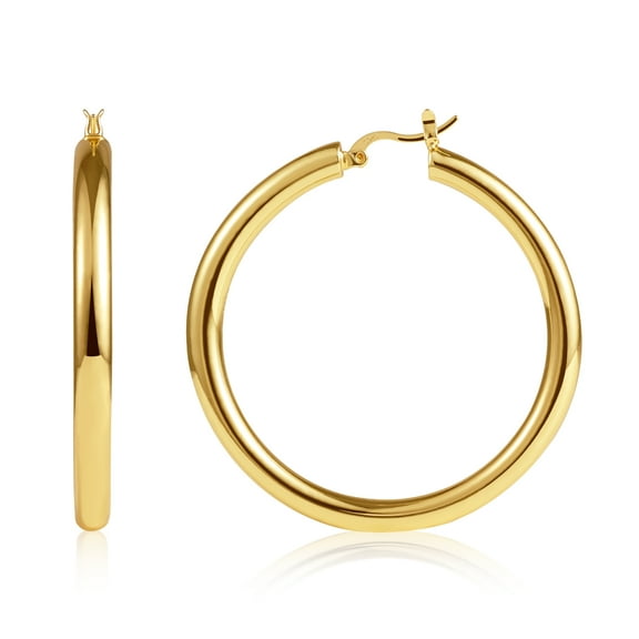 Alexcraft Thick Gold Chunky Earrings Steling Silver Post Hoops Earrings For Women Hollow Tube Hoops Earrings Hypoallergenic Lightweight Huggie Hoop Large Earrings