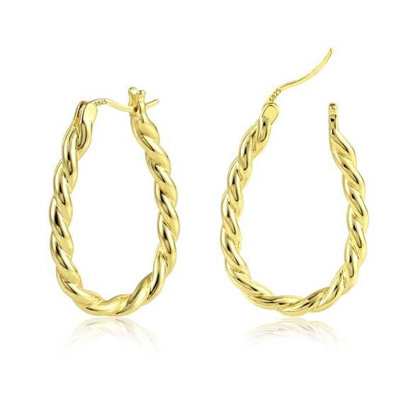 Alexcraft Twist Earrings | 14K Gold Plated Twisted Hoop Earrings Thick Silver Huggie Hoop Earrings for Women - Chunky Hypoallergenic Earrings for Gift