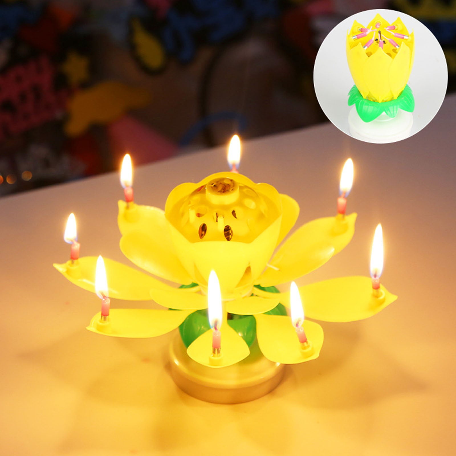 Alexda Birthday Cake Flower Candles With Happy Birthday Music Rotating