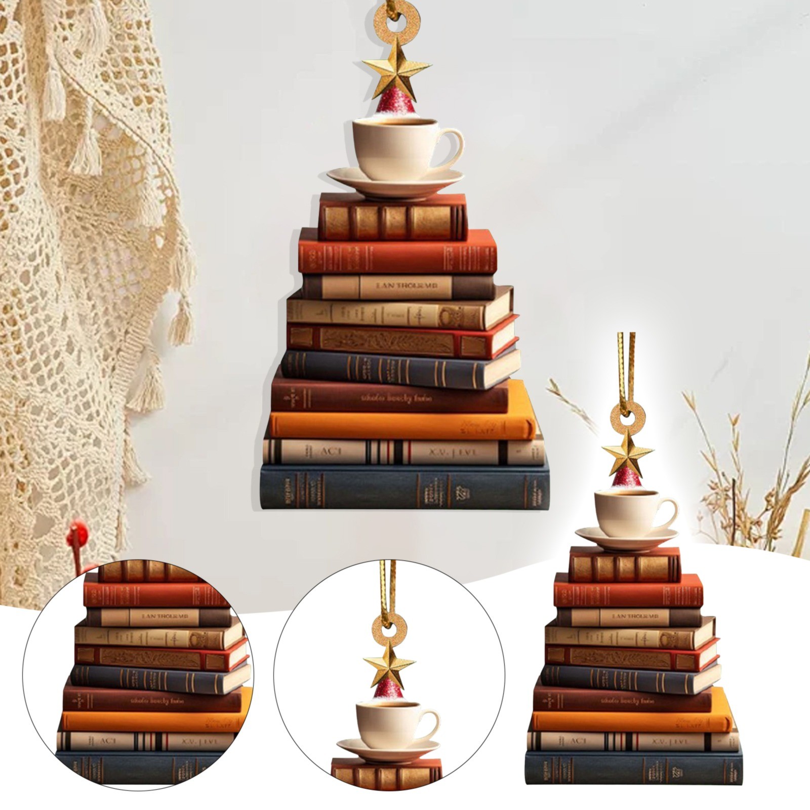 Alexda Christmas Tree Shape Bookshelf Pendant Books Stacked Ornament