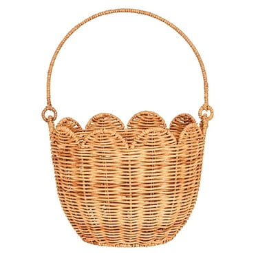 Alexda Scalloped Edge Round Basket with Handle Sturdy Wicker Storage Baskets Hand Woven Basket for Shelves Natural Baskets for Organizing,Home Textile Storage | Clearance